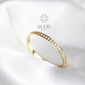 14K Gold Half Eternity Ring, Wedding Band, Stacking Rings, Minimalist Ring, CZ Eternity Ring, Dainty Eternity Ring, CZ Wedding Ring
