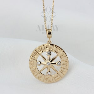 Naszyjnik z 14-karatowego złota z kompasem zodiaku, wisiorek z monetą ze znakiem horoskopu, zawieszka z medalionem zodiaku, naszyjnik z kamieniem szlachetnym, biżuteria niebiańska, prezent