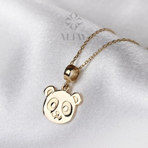 14K Gold Panda Necklace, Gold Panda Bear Pendant, Panda Face Design Choker, Animal Charm Jewelry, Unique Necklace, Luck Pendant Gift for Her zdjęcie 1