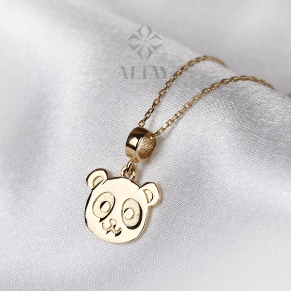 14K Gold Panda Necklace, Gold Panda Bear Pendant, Panda Face Design Choker, Animal Charm Jewelry, Unique Necklace, Luck Pendant Gift for Her