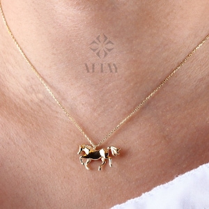 14K Gold Horse Necklace, Horse Design Pendant, Gold Horse Charm, Animal Choker Jewelry, Unique Necklace, Animal Pendant Gift for Her