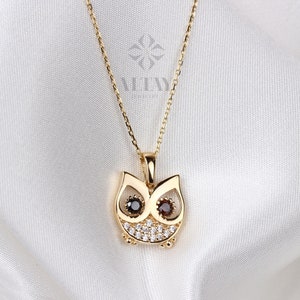 14K Gold Owl Necklace, Simple Owl Charm Necklace, Owl Necklace for Women Kids, Animal Jewelry Lovers, Dainty Charm, Cute Owl Christmas Gift