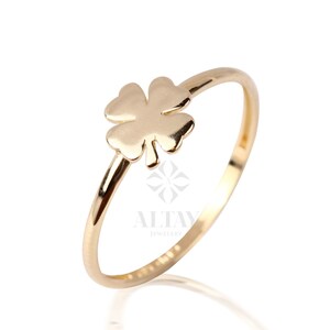 14K Gold Four Leaf Clover Ring, Dainty Good Luck Ring, Clover Lucky ...