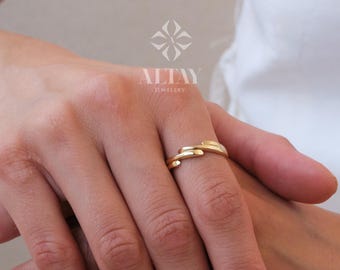 14K Gold Wave Branch Ring, Gold Twig Band, Minimalist Gold Knuckle Ring, Dainty Gold Leaf, Gold Branch Ring, Stackable Ring, Gift For Mom