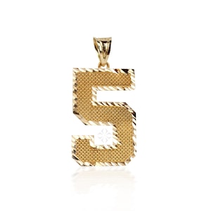 14K Solid Gold Number Pendant - 0-9 Diamond Cut Necklace Charm