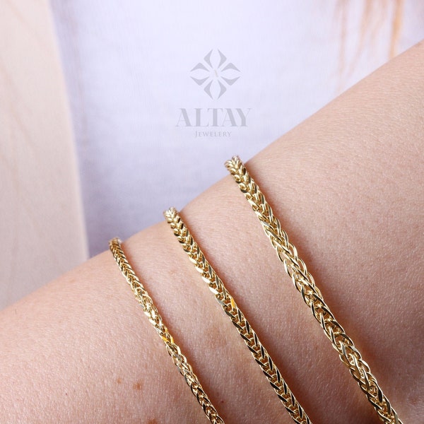 14K Gold Palm Franco Chain Bracelet, Wheat Foxtail Curb Chain, Men Women Palm Link Bracelet, Palm Wheat Chain Anklet, Spiga Chain Bracelet