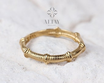 14K Gold Bamboo Ring, Thin Bone Gold Ring, Yellow Stackable Ring, Dainty Ring, Elegant Stylish Fine Jewelry, Real Gold, Gift for Her