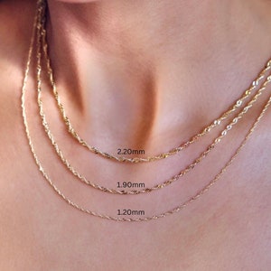 14K Gold Singapur-Kettenhalskette, 1 mm 2 mm 3 mm Singapur-Kettenhalsband, Singapur-Seilkette, gedrehte Singapur-Schichtkette