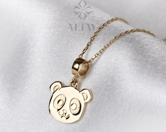 14K Gold Panda Necklace, Gold Panda Bear Pendant, Panda Face Design Choker, Animal Charm Jewelry, Unique Necklace, Luck Pendant Gift for Her