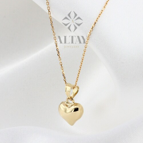 14K Gold Heart Necklace Small Heart Necklace Mini 3D Heart - Etsy