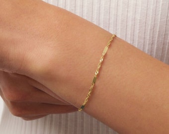 14K Gold Singapore Chain Bracelet, 2MM Singapore Twist Chain Bracelet, Singapore Rope Glitter Chain, Sparkle Sequin Layering Bracelet