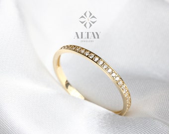 14K Gold Half Eternity Ring, Wedding Band, Stacking Rings, Minimalist Ring, CZ Eternity Ring, Dainty Eternity Ring, CZ Wedding Ring