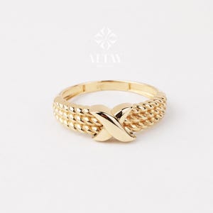 14K Gold Criss Cross Ring, X Stacking Ring, Solid Gold Plain X Ring, Crossover Ring for Women , Anniversary Gift for Her
