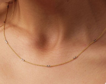 14K Gold Two Tone Chain Necklace, Tube Chain Choker, Cylinder Long Tube Chain, Christening, Chunky Chain Rolo, Two-Tone Necklace