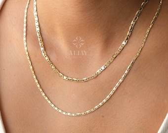 14K Gold Figaro Chain Necklace, 2.5mm 4mm Light Tone Mariner Choker, Layering Chain Necklace, Flat Mariner Anchor Necklace, Men Women Chain