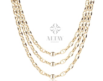 14K Gold Mariner Link Chain Necklace, Mariner Chain Choker, Puffed Chain Necklace, Yellow Gold Puff Mariner Chain, Designer, Dainty Gift