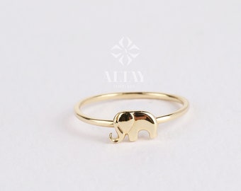 14K Gold Elephant Ring, Tiny Elephant Band Ring, Animal Gold Jewelry, Good Fortune Symbol, Minimalist Gold Ring, Gold Stacking Knuckle Ring