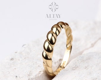 Bague torsadée en or 14 carats, anneau en forme de dôme bouffant tressé croissant de 4 mm, anneau en corde, anneau torsadé, minimaliste, cadeau de joaillerie fine pour elle