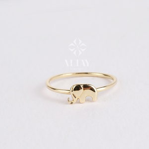 14K Gold Elephant Ring, Tiny Elephant Band Ring, Animal Gold Jewelry, Good Fortune Symbol, Minimalist Gold Ring, Gold Stacking Knuckle Ring