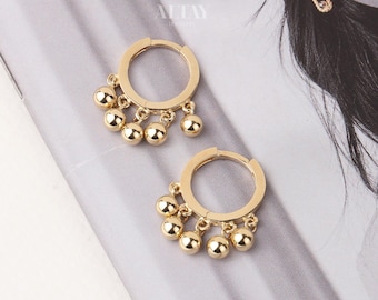 14K Gold Dangling Drop Earrings, Hoop Earrings, Cartilage Upper Earlobe, Small Huggie Hoops, Bridal Earrings, Anniversary Gift