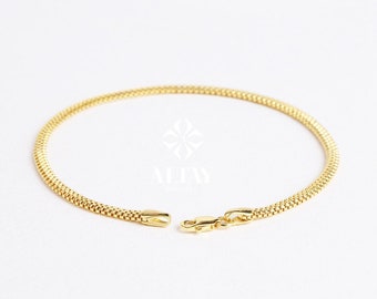 14K Gold Popcorn Bracelet, 3mm Curb Wrist Chain, Gold Herringbone Stack Link Chain, Braided Bismark Bracelet, Men Women Bracelet