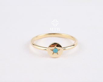 14K Gold Star Ring, Tiny Pinky Star Ring, Turquoise Polar Star Band, Round North Star Ring, Celestial Dainty Ring, Minimalist Matching Ring