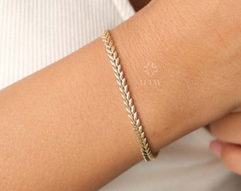 14K Gold Palm Franco Chain Bracelet, Wheat Foxtail Curb Gold Chain, Palm Wheat Chain Anklet, Spiga Chain Bracelet, Men Women Chain