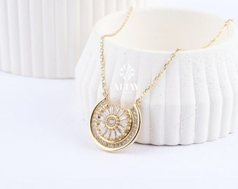 14K Gold Compass Necklace, Round Starburst Necklace, Spikey Gold Sun Pendant, Northstar Charm Necklace, Layering Choker, Celestial Starburst