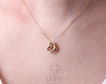 14K Gold Heart Necklace, Small Heart Necklace, Mini Heart Pendant, Heart Real Gold Charm, Love Pendant Necklace, Gift for Her