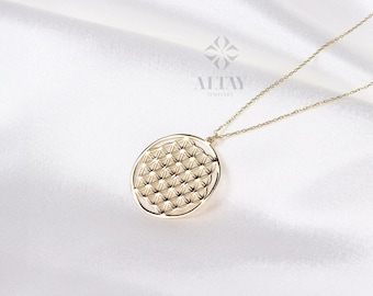 14K Gold Flower Of Life Pendant, Flower Of Life Necklace, Sacred Geometry Pendant, Medallion Necklace, Symbol of Perun, Gift for Her