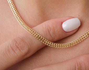 14K Gold Double Curb Chain Necklace, 3.7mm Vienna Chain Choker, Dailywear Jewelry, Armoured Chain, Minimal Fine Charm Jewelry, Gift For Her