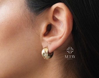 14K Gold Dome Huggie Earrings, Plain Huggie Hoop Earrings, Gold Dome Hoops, Unique Hoop Earring, Plain Gold Hinged Hoop Earring, Gift Her