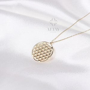 14K Gold Flower Of Life Pendant, Flower Of Life Necklace, Sacred Geometry Pendant, Medallion Necklace, Symbol of Perun, Gift for Her