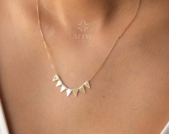 14K Gold Trillion Necklace, Triangle Station Necklace, Mini Triangles Necklace, Geometric Necklace, Minimalist Delicate Modern, Gift For Her