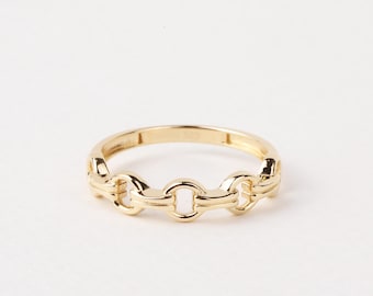 14K Gold Chain Ring, Chain Round Link Ring, Belt Chain Rolo Ring, Bold Chain Ring, Solid Gold Stacking Ring, Layering Minimalist Chain Link