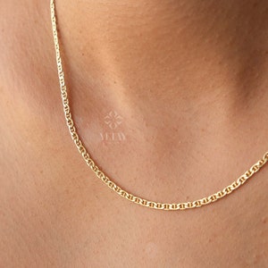 14K Gold Mariner Chain Necklace, 2mm Mariner Link Chain Necklace, Anchor Link Necklace, Flat Mariner Necklace, Minimalist Layering Necklace