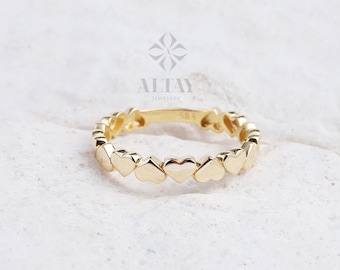 14K Gold Heart Ring, Gold Multi Heart Ring, Heart Line Minimalist Ring, Tiny Hear Love Band, Stacking Dainty Gold Ring, Gift for Her