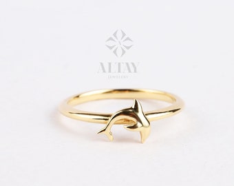 14K Gold Dolphin Ring, Dolphin Band, Chance Charm Ring, Animal Jewelry, Stackable Ring, Ocean Summer Ring, Graduation Gift, Gift for Her
