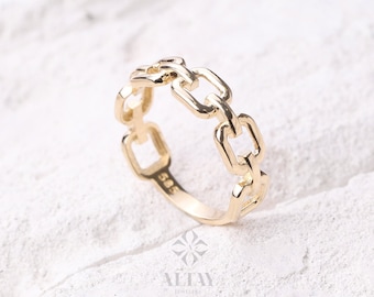14K Gold Curb Chain Ring, 5.5MM Thick Chain Ring, Stacking Wedding Band, Pointer Finger Ring, Simple Chunky Chain Ring, Bold Layering Link
