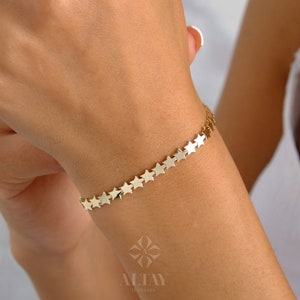 14K Gold Star Bracelet, Gold Multi Stars Bracelet, Dainty Celestial Jewelry, Minimalist Star Charm Bracelet, Anniversary Gift For Her