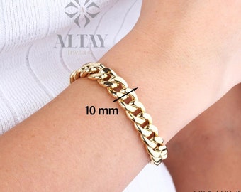 14K Gold 10MM Cuban Link Bracelet, Layering Chain, Chunky Retro Chain, Bold Link, Gift For Her, Stacking Bracelet, Unisex Bracelet