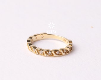 14K Gold Vine Ring, Art Deco Wedding Band Ring, Leaf Band Ring, Nature Inspired Ring, Marquise Wedding Band, Cz Half Eternity Ring