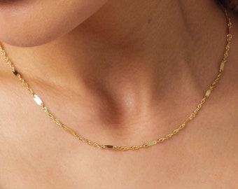 14K Gold Singapore Chain Necklace, 2MM Singapore Twist Chain Choker, Singapore Rope Glitter Chain, Sparkle Sequin Layering Necklace