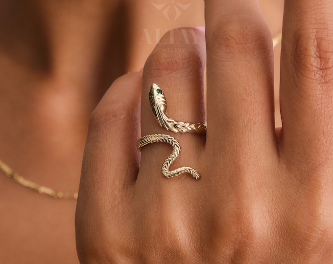 Featured listing image: 14K Gold Snake Ring, Wrap Snake Band, Circle Serpent Jewelry, Dainty Stacking Animal Rings, Snake Style Ring, Open Band Statement Wrap Ring