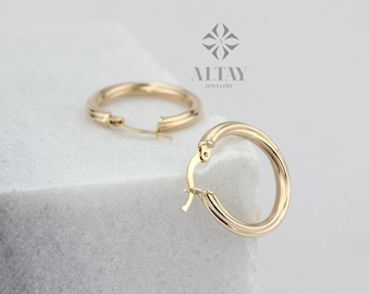 14K Solid Gold Classic Hoop Earring, Gold Hoop Earring, Gold Plain Huggies, Tiny Gold Hoop Earrings, Minimalist Earrings, Dainty Jewelry