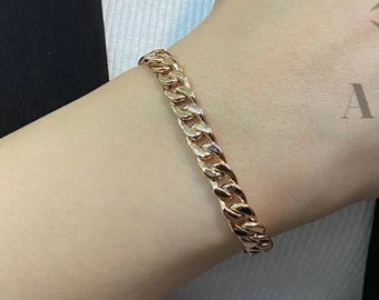 14K Gold 6MM Cuban Link Bracelet, Layering Chain, Curb Chunky Retro Chain, Bold Link, Gift For Her, Stacking Bracelet, Unisex Bracelet,