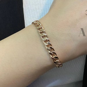 14K Gold 6MM Cuban Link Bracelet, Layering Chain, Curb Chunky Retro Chain, Bold Link, Gift For Her, Stacking Bracelet, Unisex Bracelet,