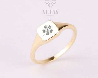 14K Gold Square Signet Ring, Personalized Signet Ring, Engraved Custom Signet Band, Handmade Signet Letter Ring, Monogram Ring, Pinky Band