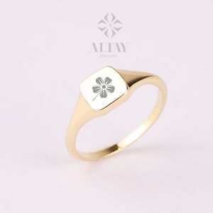 14K Gold Square Signet Ring, Personalized Signet Ring, Engraved Custom Signet Band, Handmade Signet Letter Ring, Monogram Ring, Pinky Band