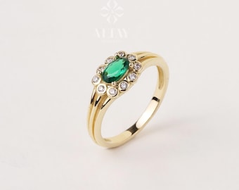 14K Gold Emerald Ring, Emerald Engagement Ring, Oval Cut Emerald Ring, Promise Ring, May Birthstone Solitaire Ring, Gift For Her